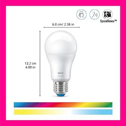 WiZ Smart Colour Bulb, E27, 8.5W, Motion Sensor with App, Dynamic Scenes,Connected WiFi Works with Alexa, Google Assistant & HomeKit, App Control for Home Indoor Lighting, Bedroom, Energy Monitoring  Amazon.co.uk: Lighting - Image 3